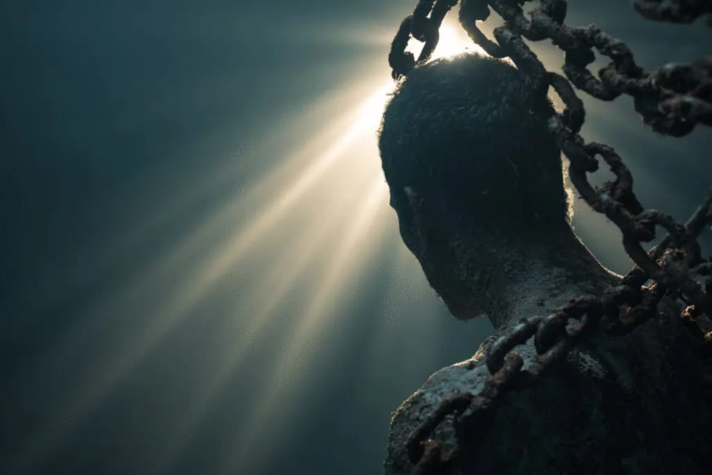 A ray of light shining through a broken chain answering the FAQ on what the Bible says about addiction A ray of light shining through a broken chain answering the FAQ on what the Bible says about addiction
