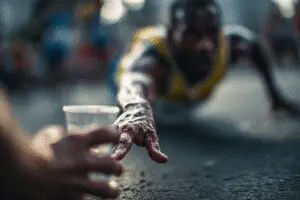 A runner being offered water to keep going a metaphor for scriptures that say dont give up