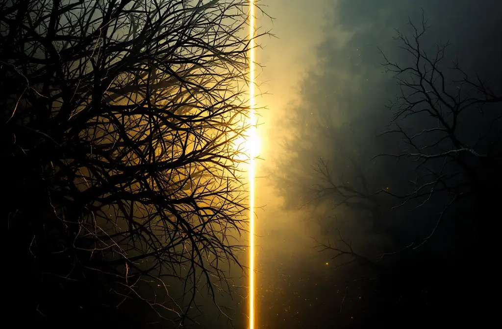 a beam of light bringing order to a chaotic tangle symbolizing that god is not the author of what the bible says about confusion