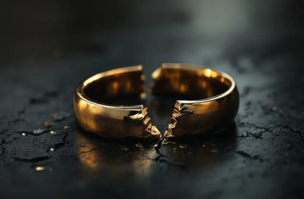 a broken wedding ring on a dark surface symbolizing what the bible says about cheaters and breaking the covenant of marriage