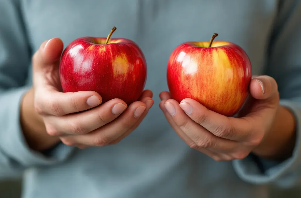 a person discerning the difference between a real apple and a fake one symbolizing what the bible says about the importance of discernment