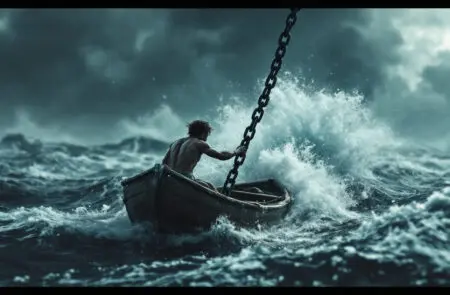 a person in a stormy sea holding onto an anchor symbolizing what the bible says about managing feelings with unchanging faith