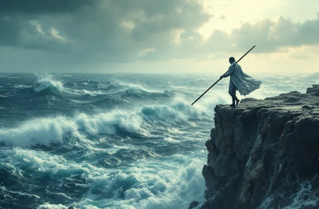 A person on a tightrope balanced by a pole over a stormy sea symbolizing what the bible says about staying steady despite ones feelings a person on a tightrope balanced by a pole over a stormy sea symbolizing what the bible says about staying steady despite ones feelings