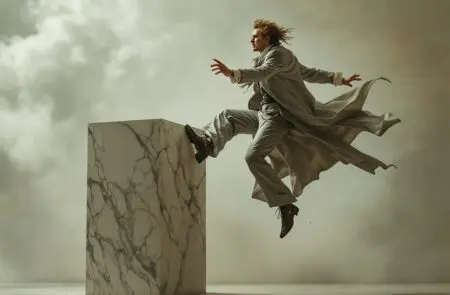 a person stumbling and falling from a high pedestal symbolizing what the bible says about arrogance and pride