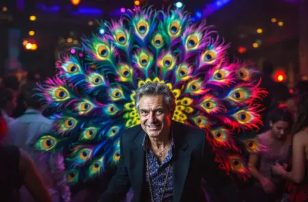 a person with a metaphorical peacock tail fanned out behind them representing what the bible says about bragging and vanity