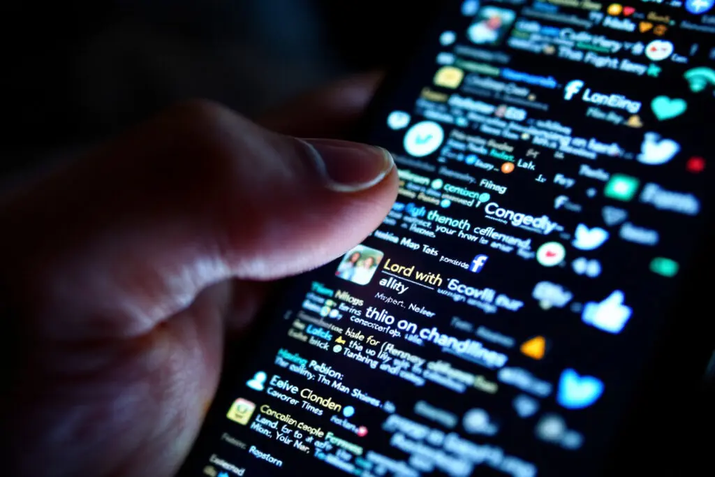 a rapidly scrolling social media feed symbolizing the excessive and often empty nature of communication illustrating what the bible says about talking too much