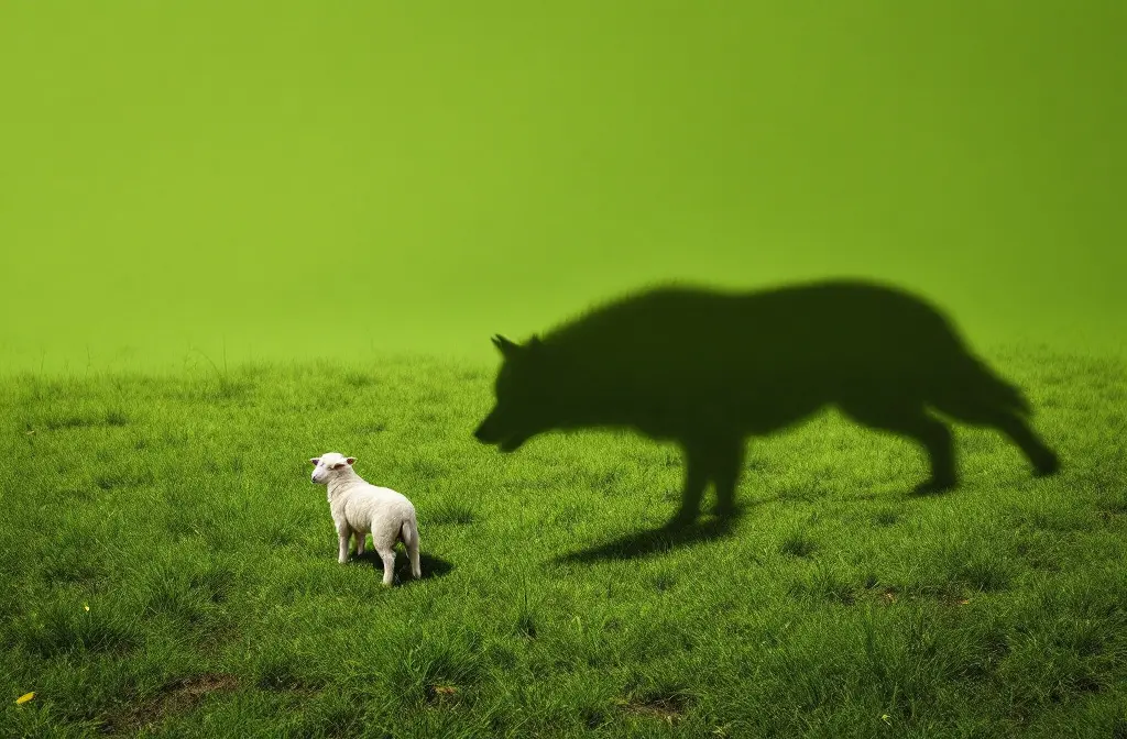 a sheep casting the shadow of a wolf symbolizing what the bible says about discernment and recognizing deception