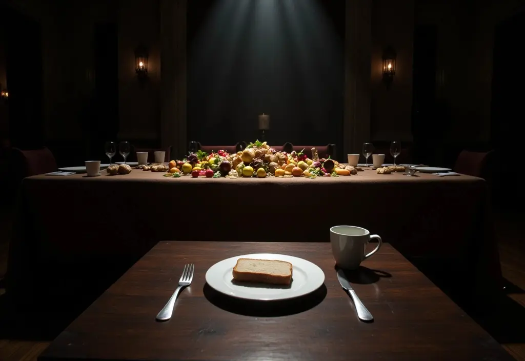 a simple meal highlighted on a lavish table representing what the bible says about gluttony