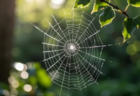 a single broken thread unraveling a perfect spiderweb symbolizing the destruction of life