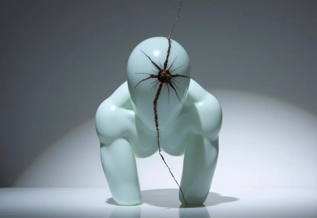 a single violent crack on a glass human figure symbolizing what the bible says about murder