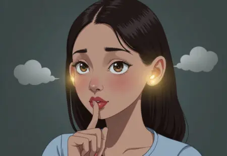 a symbolic image of a person with glowing ears and a quiet mouth representing the biblical emphasis on listening