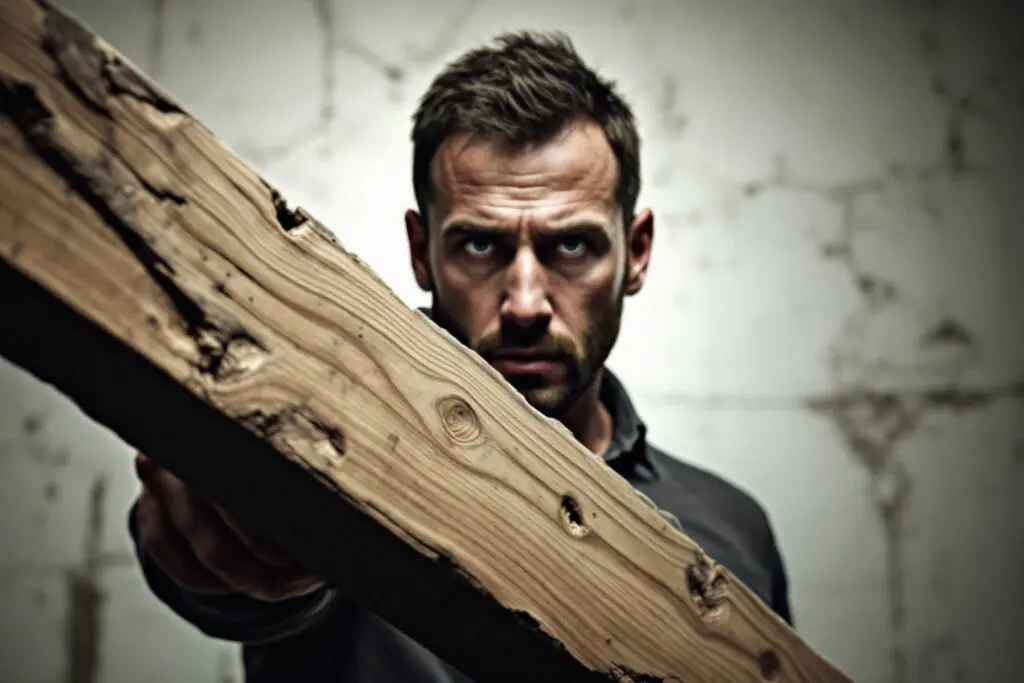 an image of a man pointing a finger while a large wooden beam blocks his own eyes a visual metaphor for what the bible say about judging others