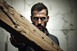 an image of a man pointing a finger while a large wooden beam blocks his own eyes a visual metaphor for what the bible say about judging others