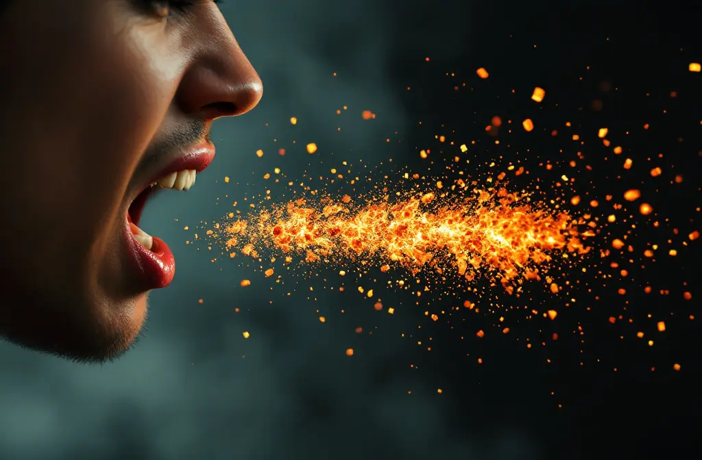 an image of a persons words turning into burning embers symbolizing what the bible says about the danger of calling someone a fool