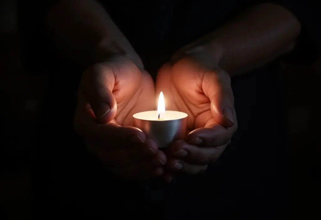 hands protecting a single candle flame symbolizing the sanctity of life in what the bible says about killing