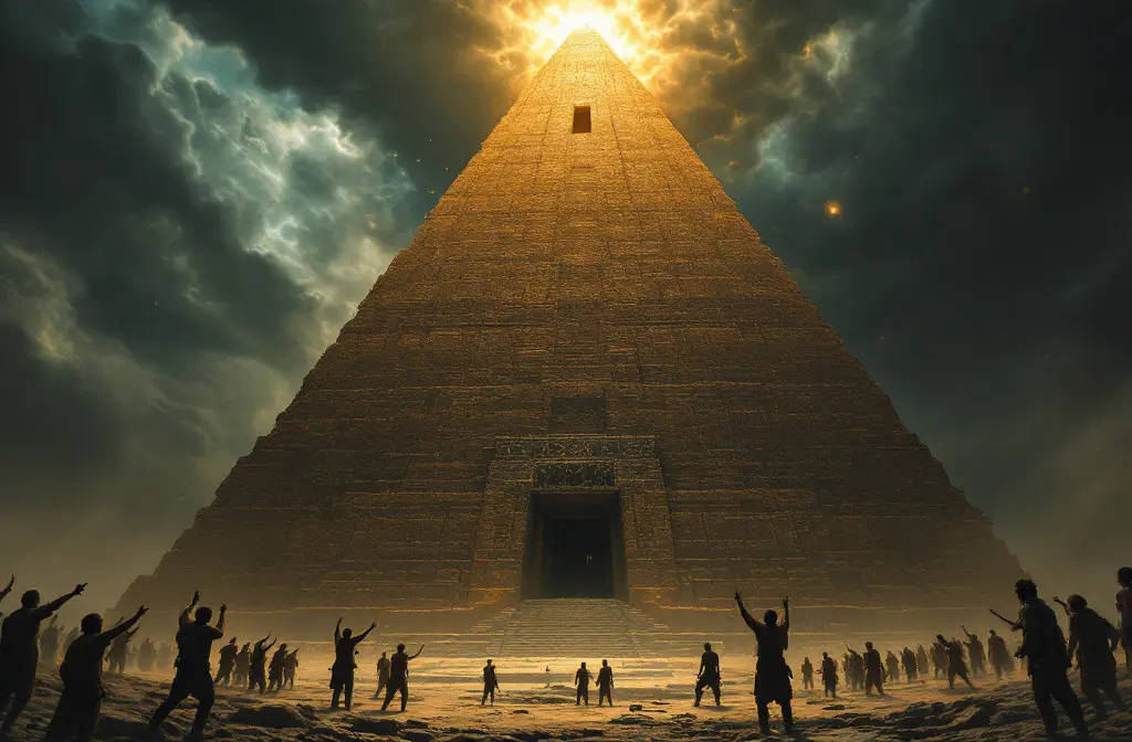 The tower of babel with workers in a state of chaos representing what the bible says about the origin of confusion the tower of babel with workers in a state of chaos representing what the bible says about the origin of confusion
