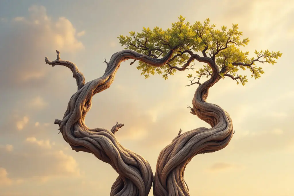 two deeply intertwined tree branches growing together symbolizing enduring commitment and shared strength representing what the bible says about true love