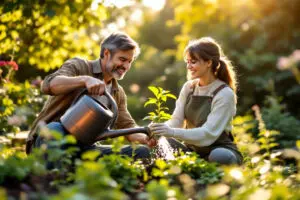 a husband and wife working together in partnership to nurture a plant symbolizing how should a wife treat her husband according to the bible with love and mutual respect