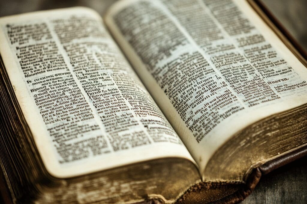A close-up of an open reference Bible, highlighting its intricate cross-references, concordance entries, and scholarly notes.