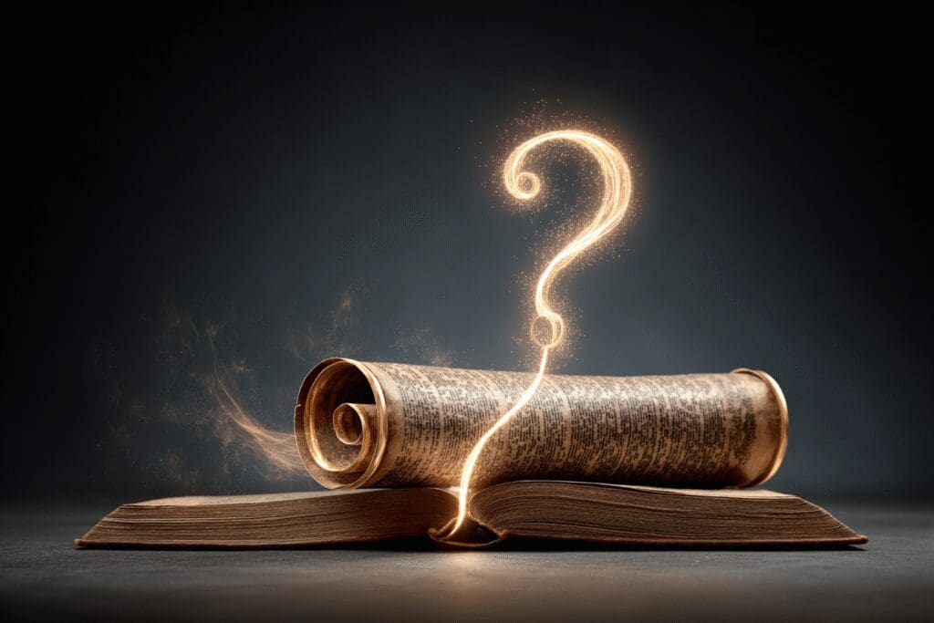 A thread connecting an ancient scroll to a modern book answering the FAQ on how many times has the Bible been changed