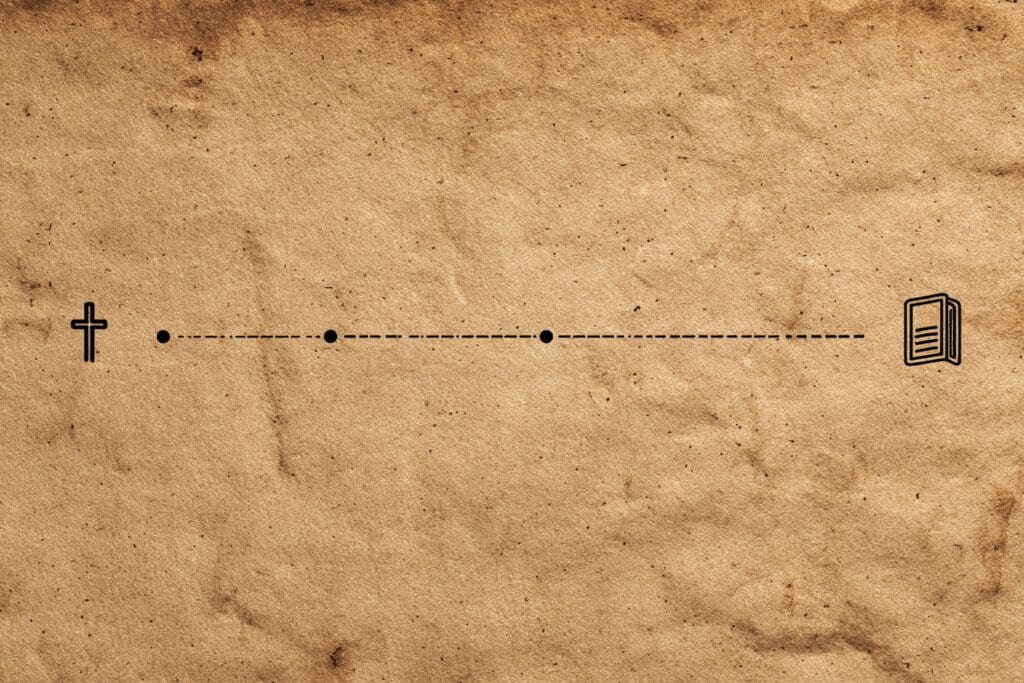 A timeline from a cross to a book answering the FAQ on how long after Jesus died was the Bible written