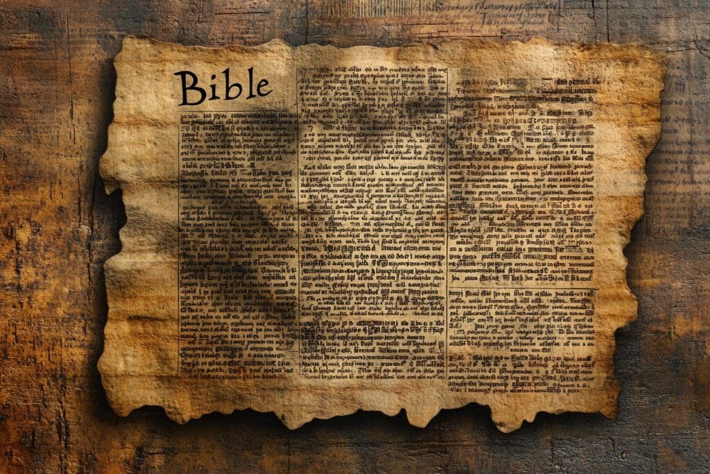 A visual showing the evolution of the word Bible from ancient Greek script to its modern form, revealing its etymology