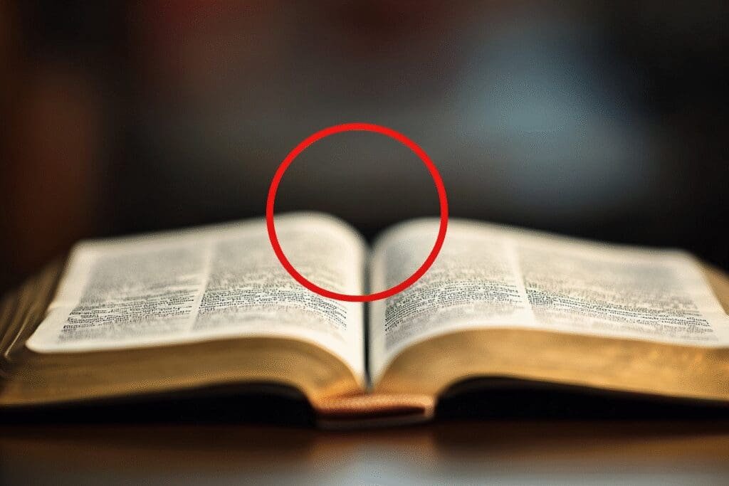 An open Bible with a verse circled in red, symbolizing a common mistake to avoid while reading