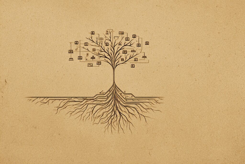 A diagram showing one path branching into many answering the FAQ on why there are so many Bible translations