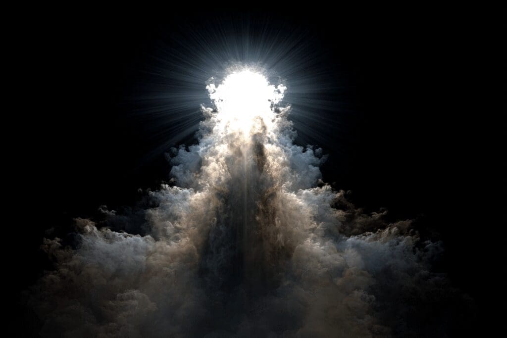 Abstract art exploring the FAQ What does God look like in the Bible using imagery of fire cloud and light