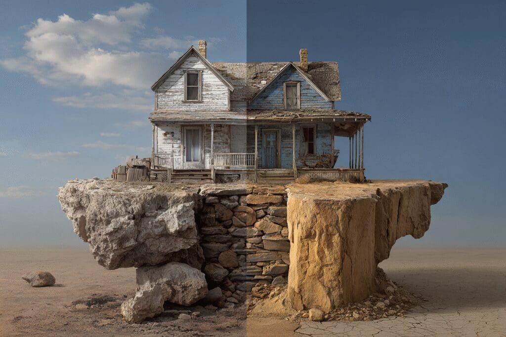 A house on a rock versus a house on sand explaining the FAQ on what the Bible says about fools