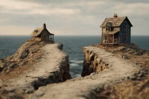A solid house on a rock versus a crumbling house on sand illustrating what the Bible says about fools