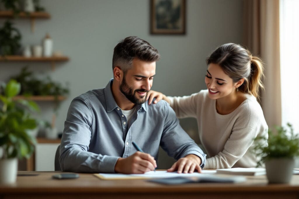 a wife offering quiet comfort and support to her husband symbolizing how a wife should treat her husband according to the bible